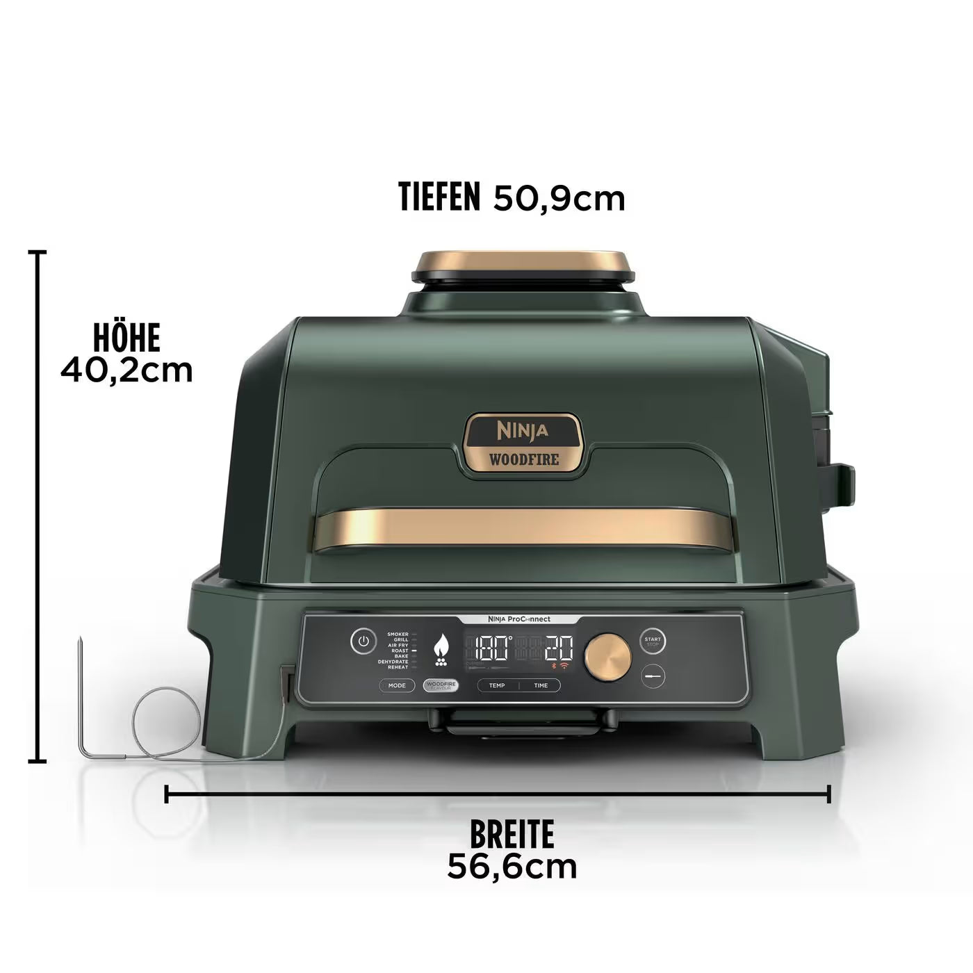 Ninja Woodfire Pro Connect XL Elektrischer Outdoor Grill & Smoker mit Abdeckung – Grün & Gold
