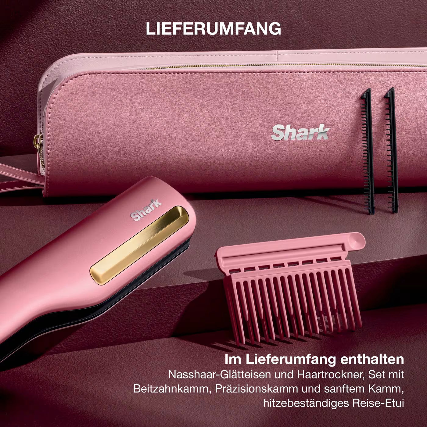Shark SilkiPro Straight Glätteisen und Haartrockner - Rosa