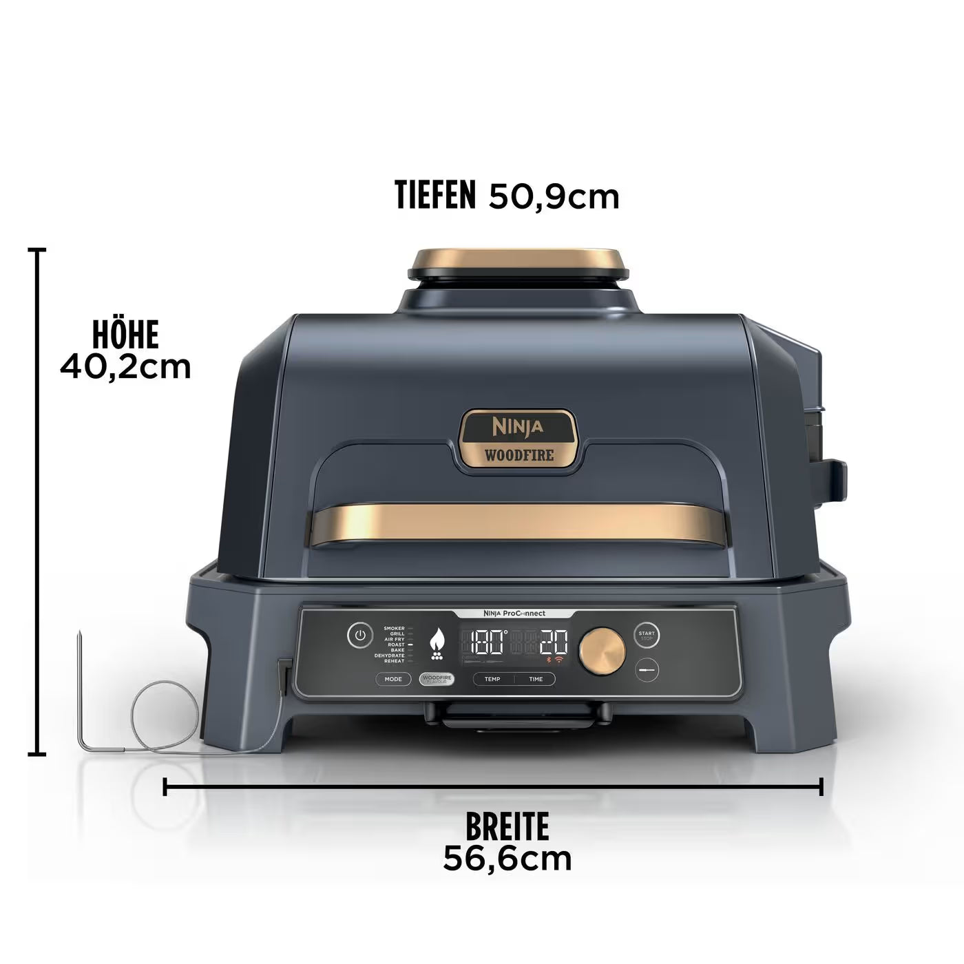 Ninja Woodfire Pro Connect XL Elektrischer Outdoor Grill & Smoker mit Abdeckung – Blau & Gold