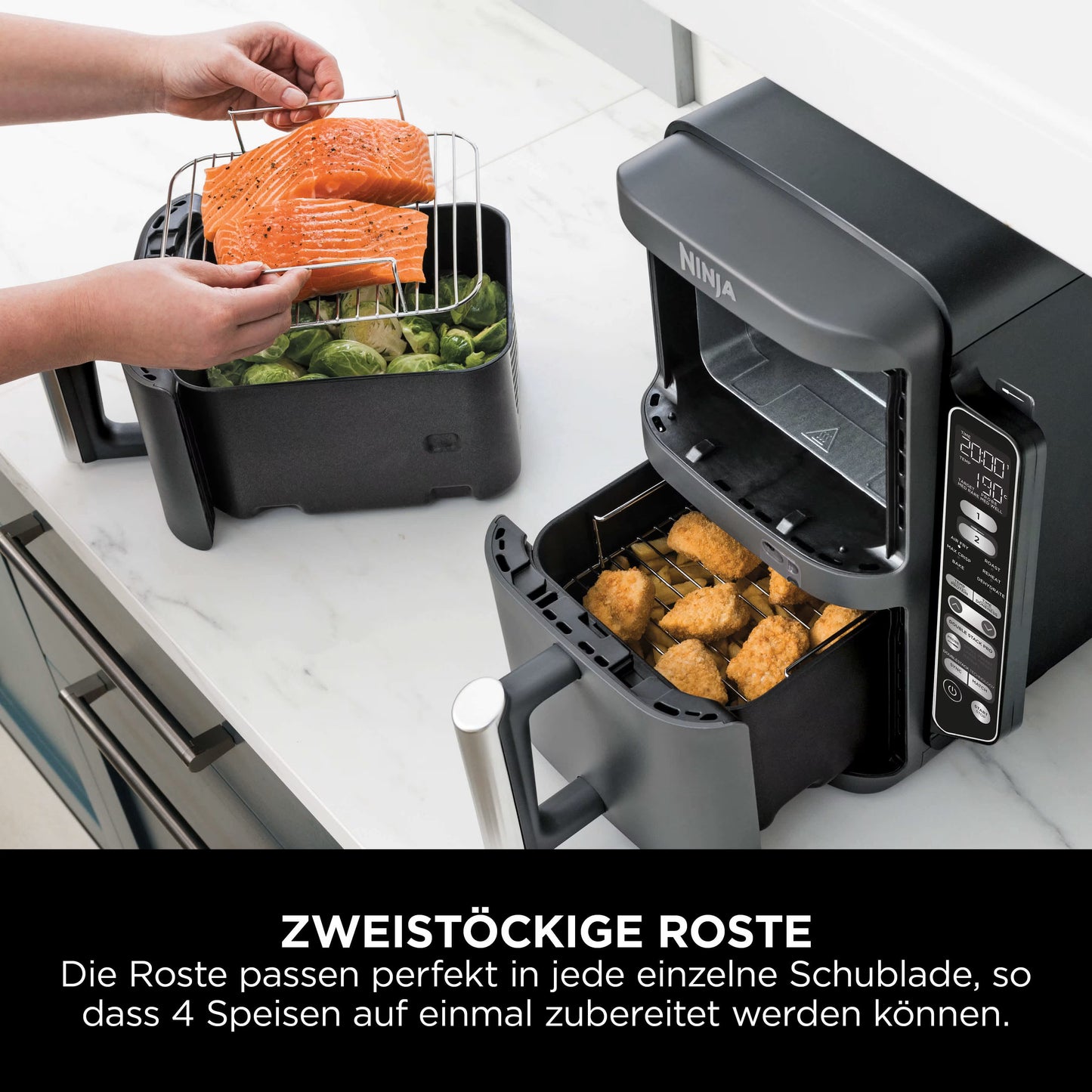Ninja Double Stack XL 2-Ebenen Heißluftfritteuse 9,5 L mit Smart Cook System