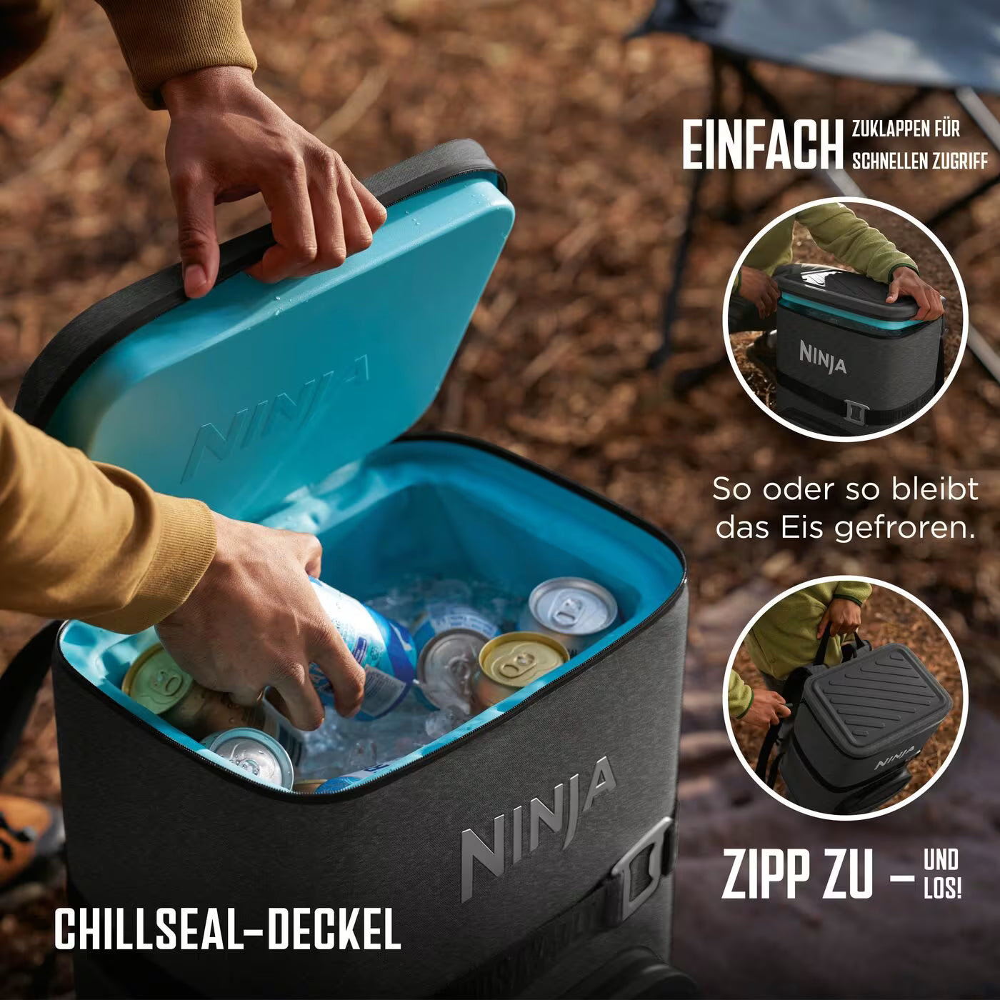 Ninja Outdoor FrostVault Go flexibler 17-Liter-Kühlrucksack für 24 Dosen mit kalter Trockenzone, Anthrazitgrau