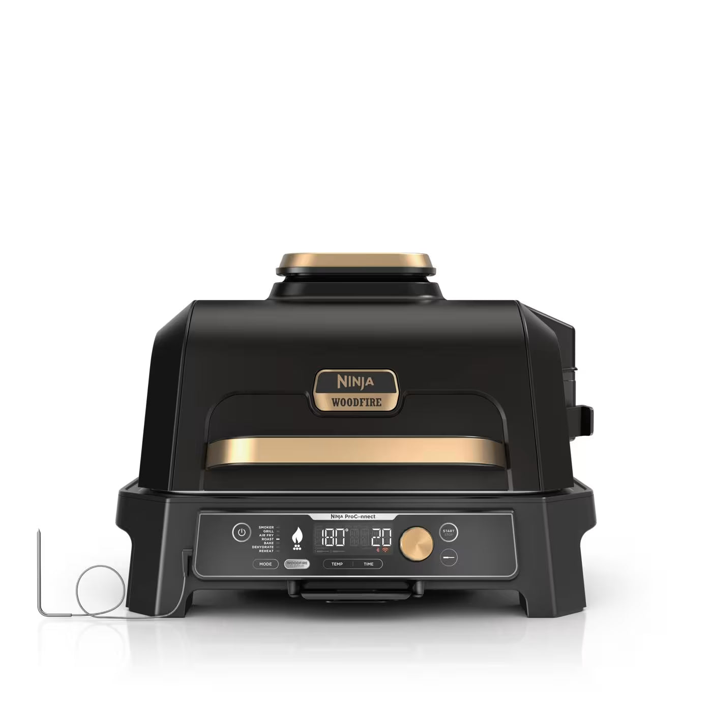 Ninja Woodfire Pro Connect XL Elektrischer Outdoor Grill & Smoker mit Abdeckung – Schwarz & Gold