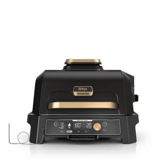 Ninja Woodfire Pro Connect XL Elektrischer Outdoor Grill & Smoker mit Abdeckung – Schwarz & Gold
