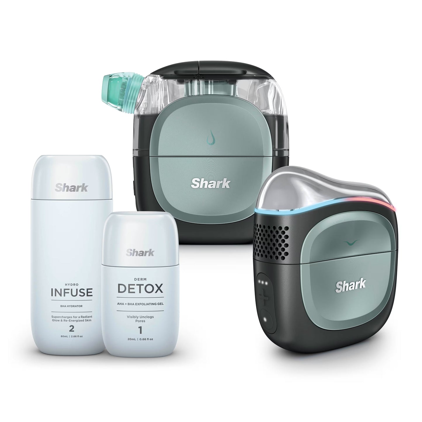 Shark FacialPro Glow + DePuffi Hydro-Powered Facial System für zu Hause – Schwarz