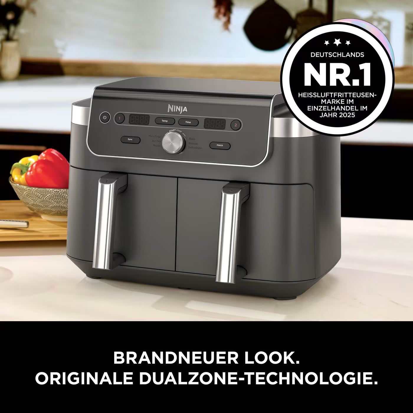 Ninja DualZone XL-Heißluftfritteuse mit 9,5 l Fassungsvermögen und 2 Schubladen