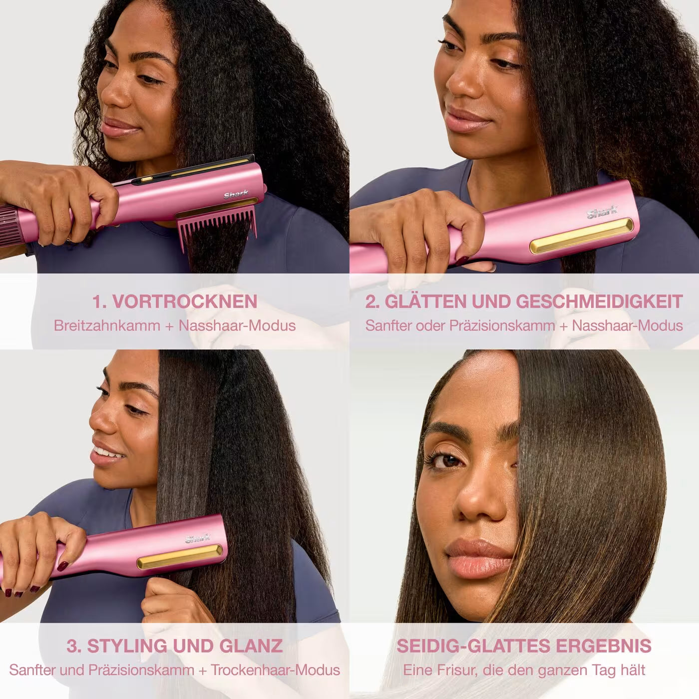 Shark SilkiPro Straight Glätteisen und Haartrockner - Rosa