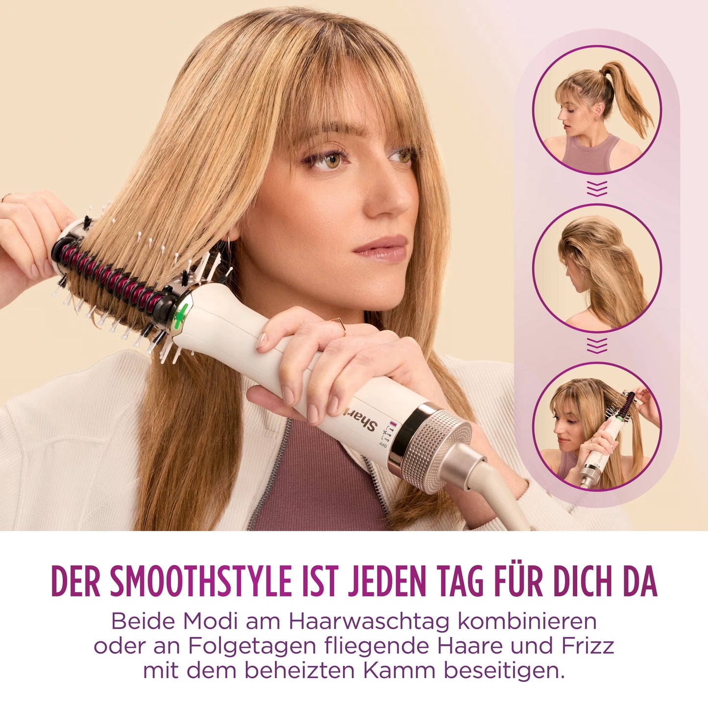 Shark SmoothStyle Warmluftbürste mit Glättungskamm, inkl. hitzeresistente Aufbewahrungstasche