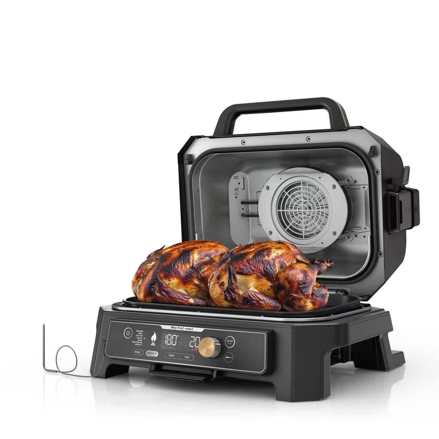 Ninja Woodfire Pro Connect XL Elektrischer Outdoor Grill & Smoker mit Abdeckung – Schwarz & Gold