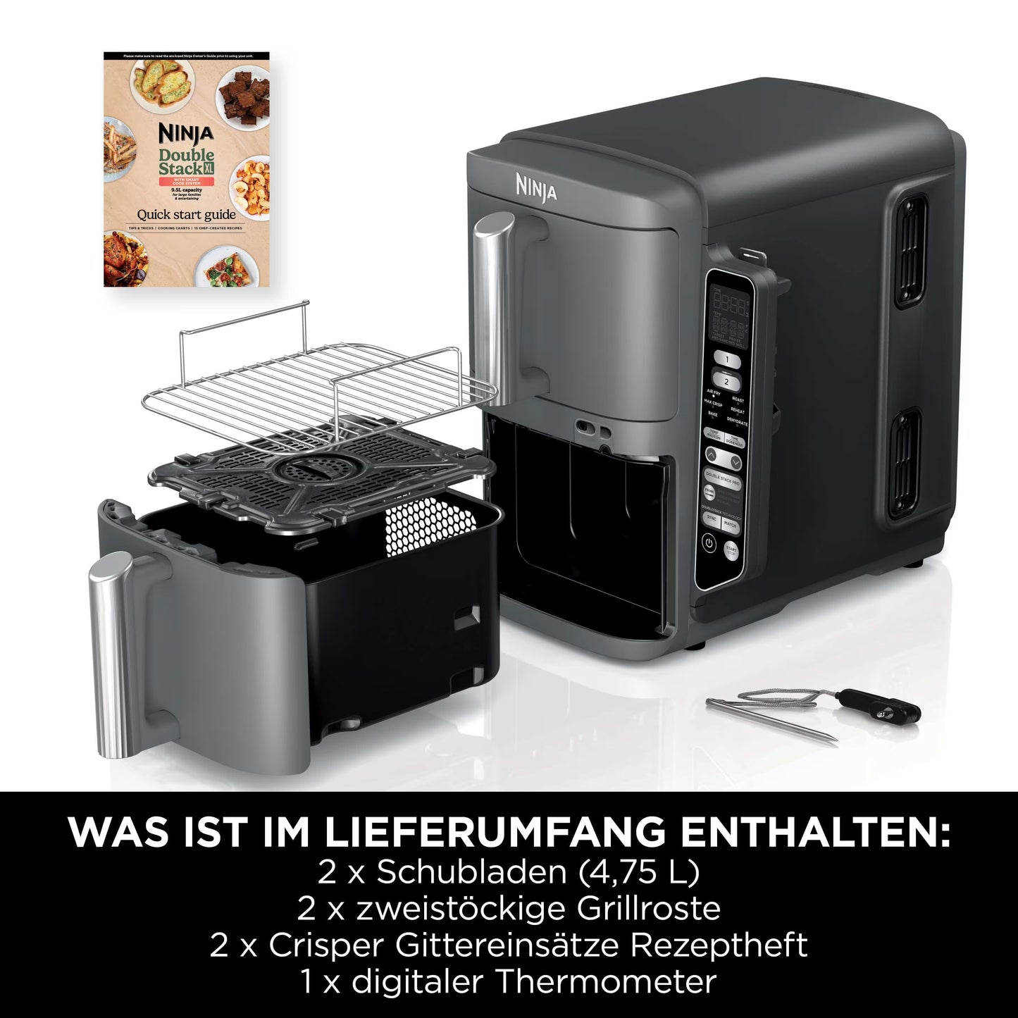 Ninja Double Stack XL 2-Ebenen Heißluftfritteuse 9,5 L mit Smart Cook System