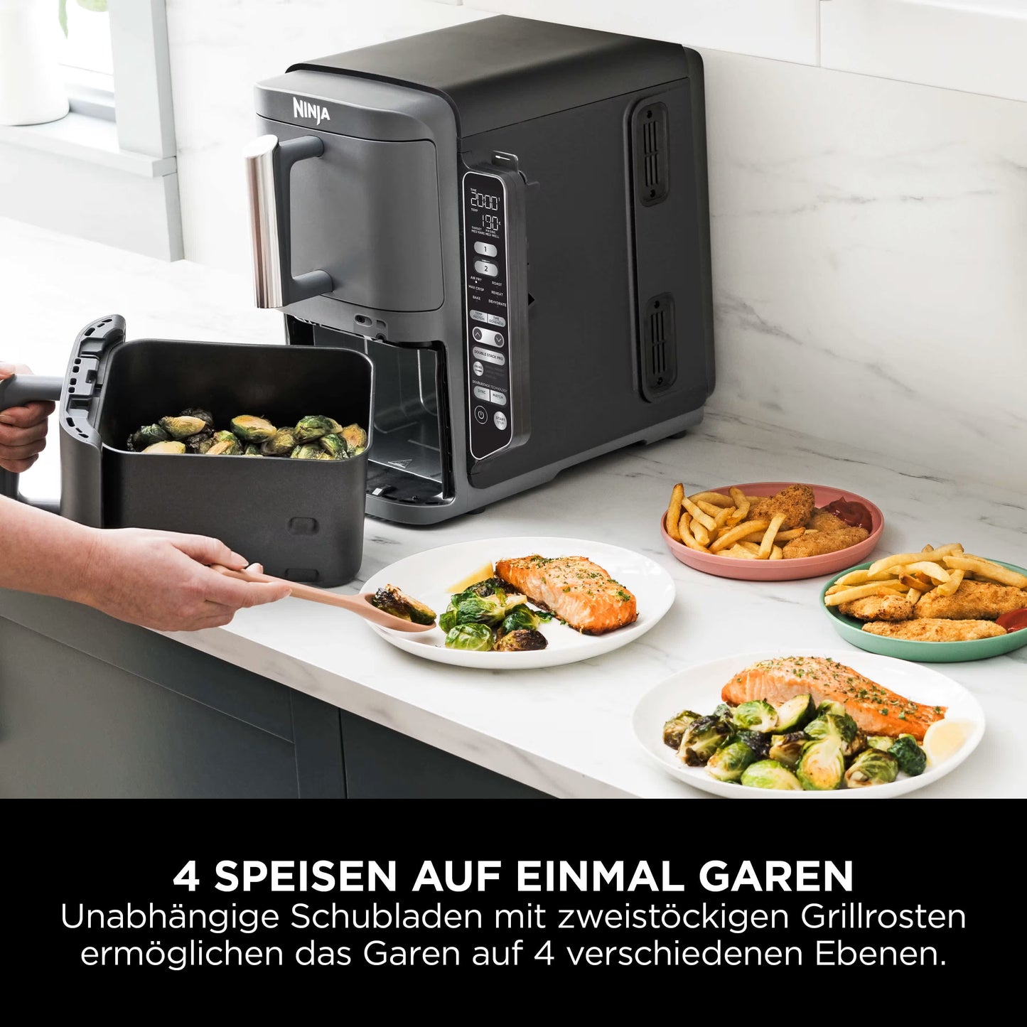 Ninja Double Stack XL 2-Ebenen Heißluftfritteuse 9,5 L mit Smart Cook System