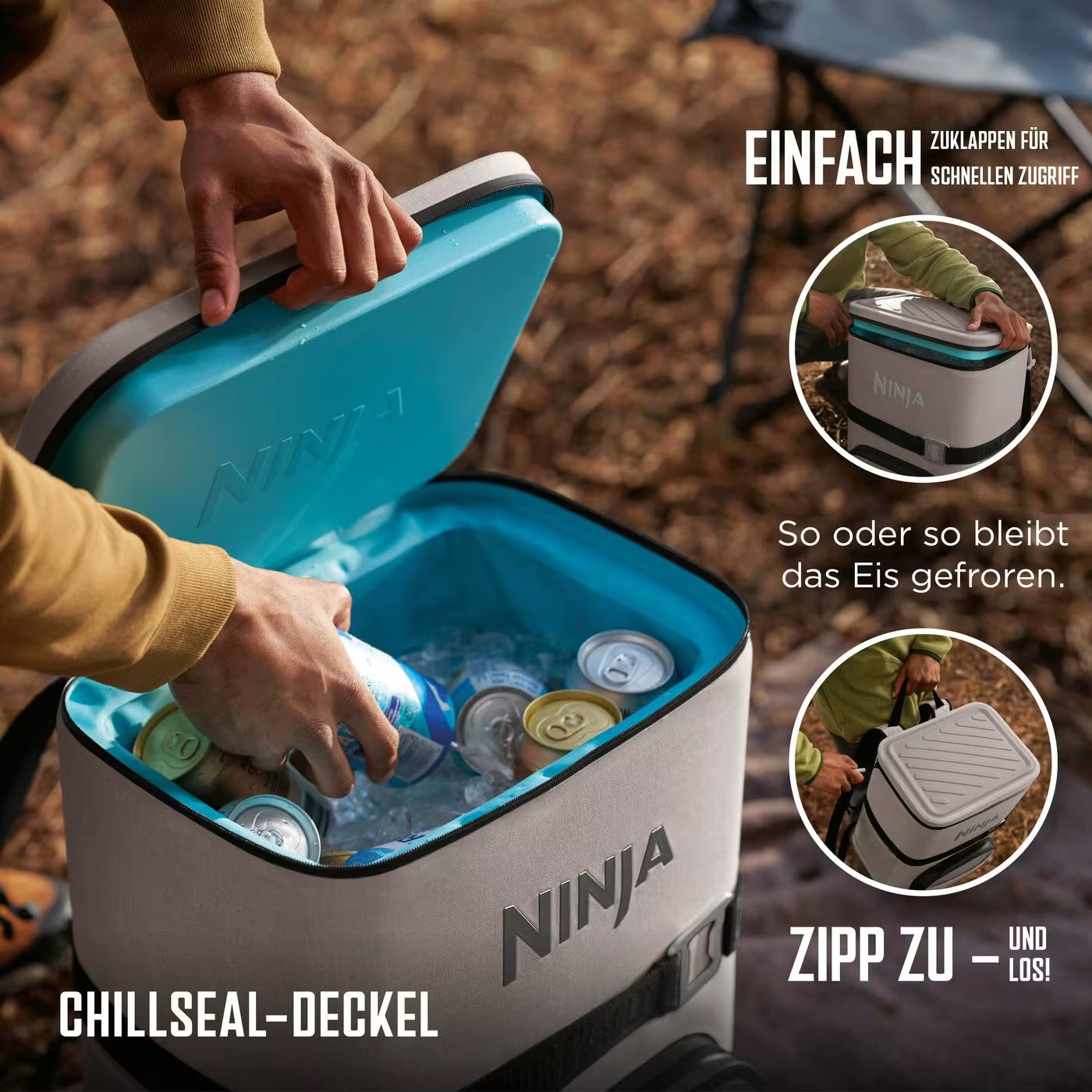 Ninja Outdoor FrostVault Go flexibler 17-Liter-Kühlrucksack für 24 Dosen mit kalter Trockenzone, Sandbeige