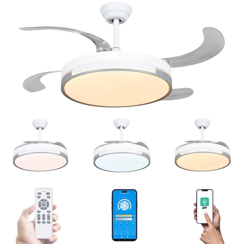 72W ceiling fan with 36W LED light + 36W DC, featuring 3 light temperature settings and a remote control