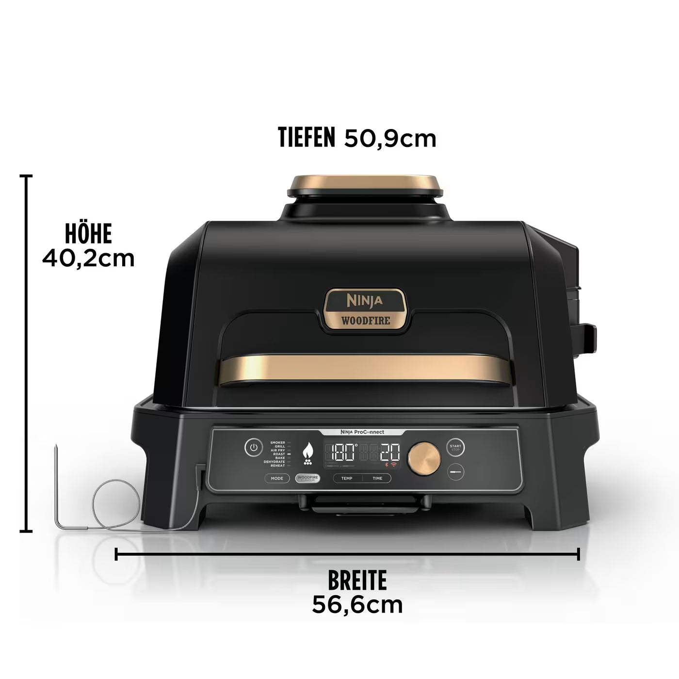 Ninja Woodfire Pro Connect XL Elektrischer Outdoor Grill & Smoker mit Abdeckung – Schwarz & Gold