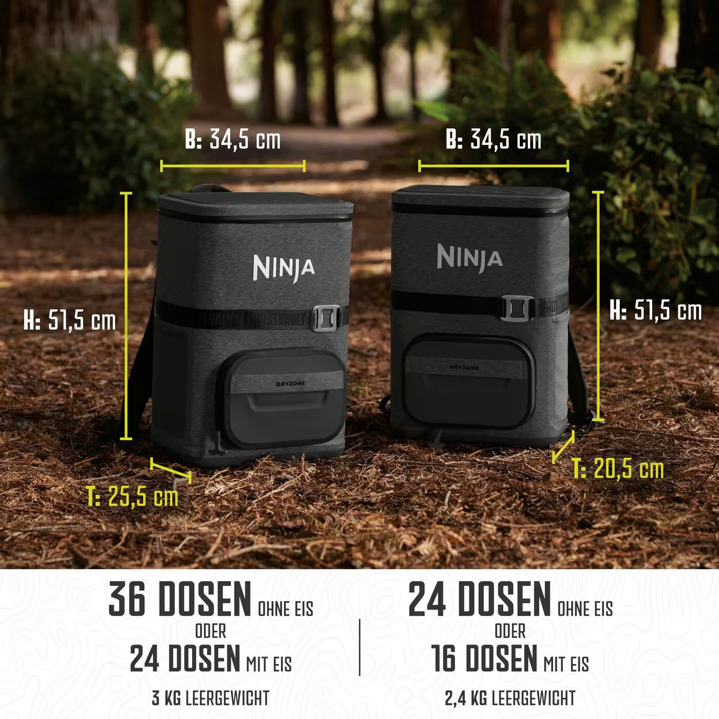 Ninja Outdoor FrostVault Go flexibler 17-Liter-Kühlrucksack für 24 Dosen mit kalter Trockenzone, Anthrazitgrau