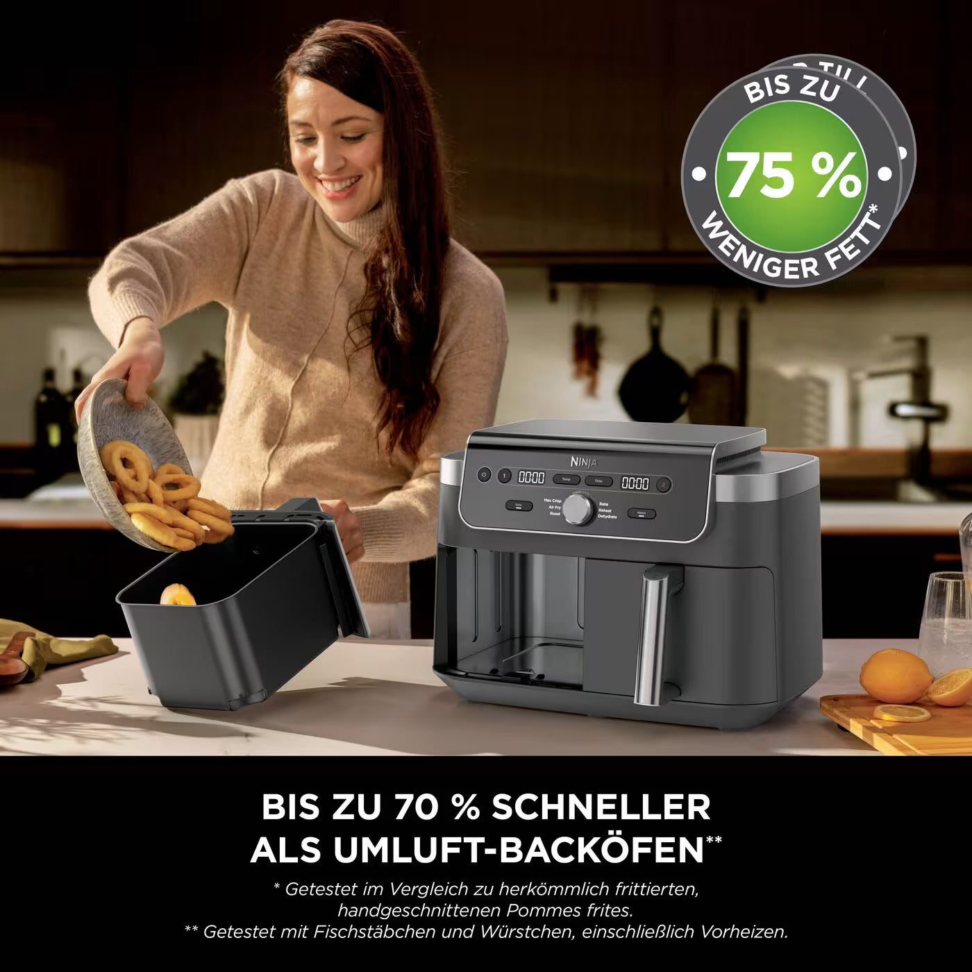 Ninja DualZone XL-Heißluftfritteuse mit 9,5 l Fassungsvermögen und 2 Schubladen