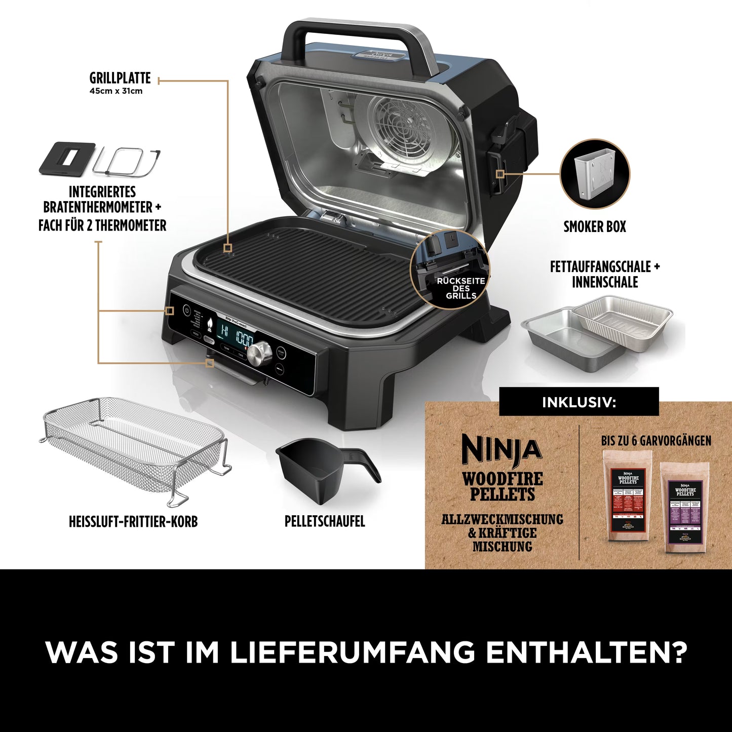Ninja Woodfire Pro Connect XL Elektrischer Outdoor Grill & Smoker