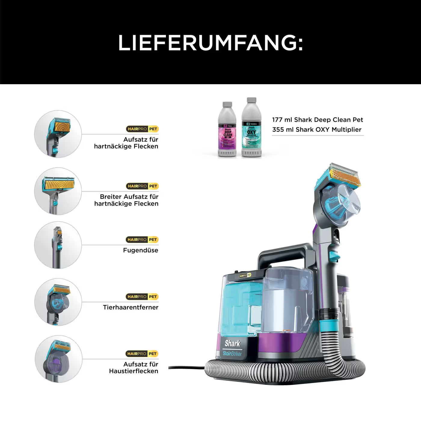 Shark StainStriker HairPro Pet Flecken- und Polsterreiniger PX250EUT