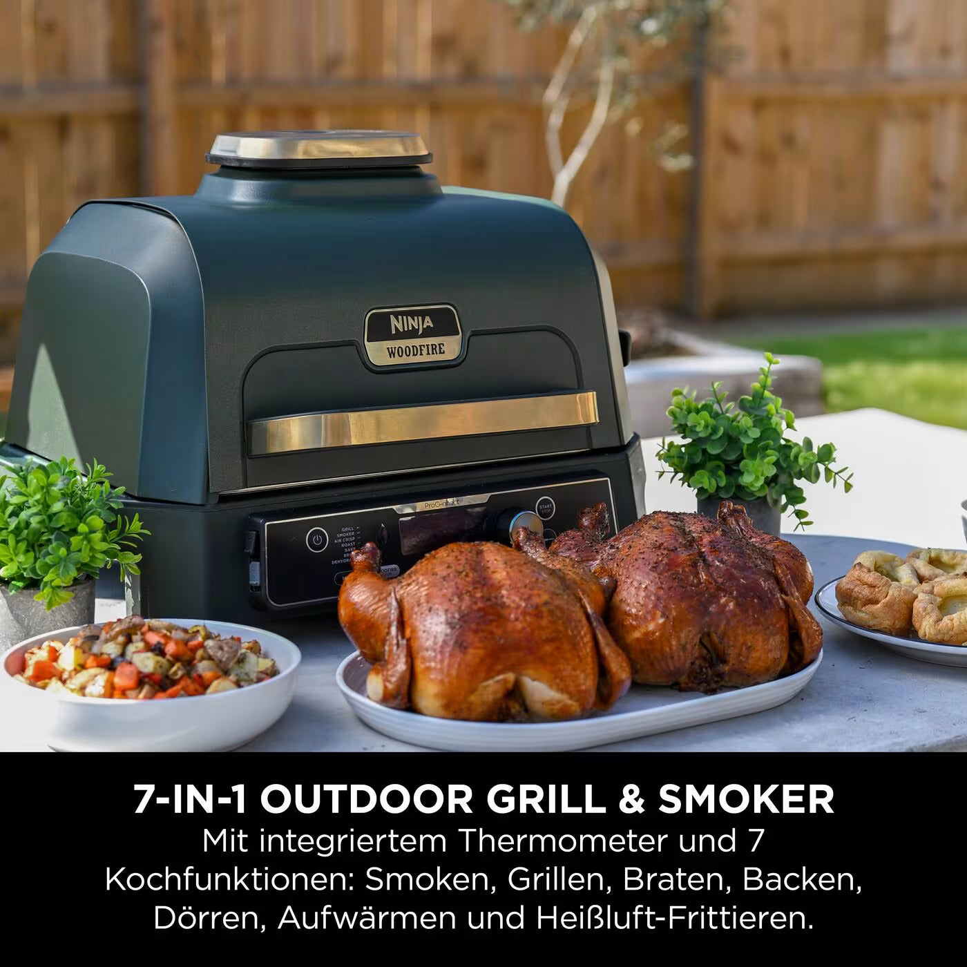 Ninja Woodfire Pro Connect XL Elektrischer Outdoor Grill & Smoker mit Abdeckung – Grün & Gold