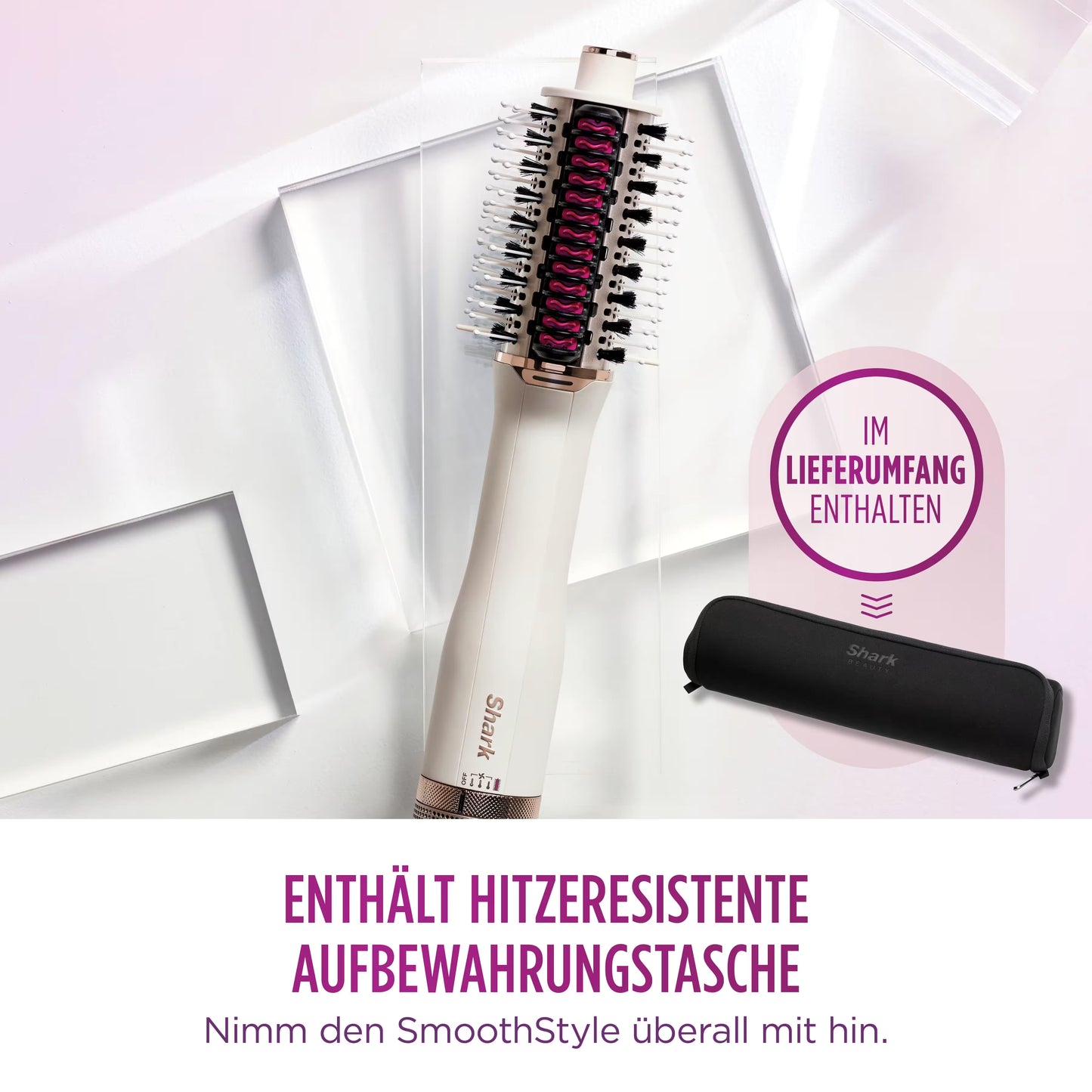 Shark SmoothStyle Warmluftbürste mit Glättungskamm, inkl. hitzeresistente Aufbewahrungstasche