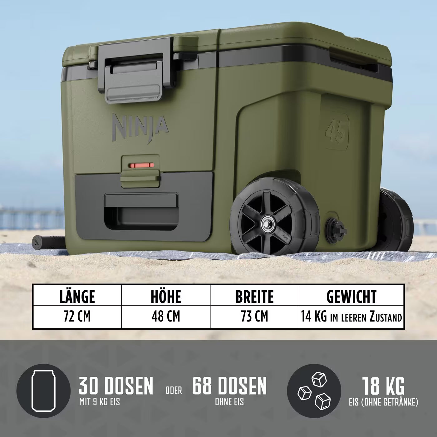 Ninja FrostVault 42L Kühlbox mit Rädern und Trockenzone