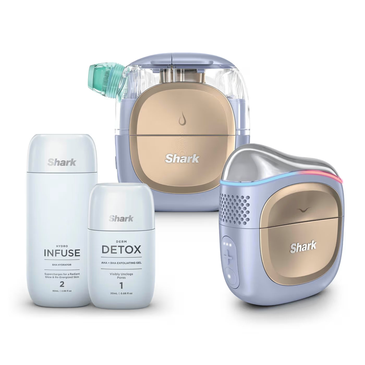 Shark FacialPro Glow + DePuffi Hydro-Powered Facial System für zu Hause – Spa Purple
