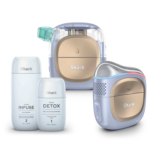 Shark FacialPro Glow + DePuffi Hydro-Powered Facial System für zu Hause – Spa Purple