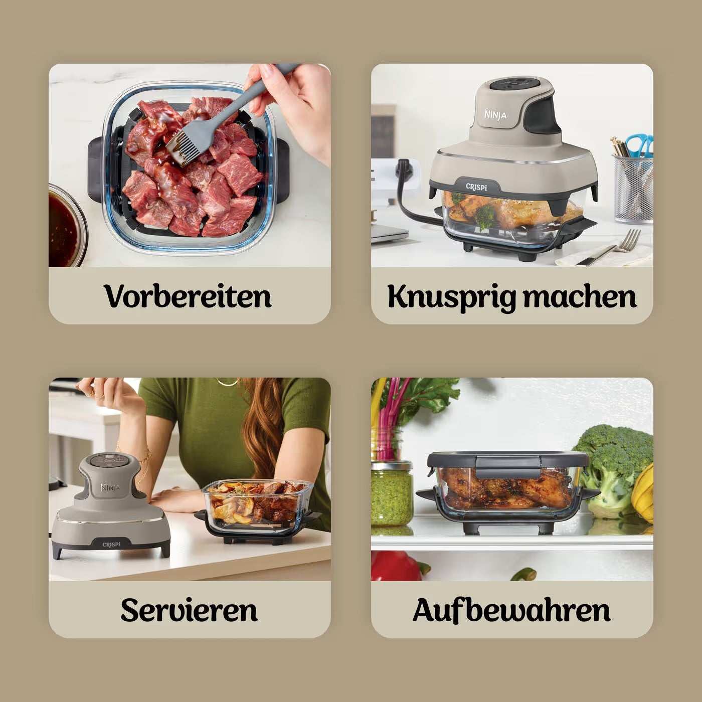 Ninja CRISPi Glas-Heißluftfritteuse - Meal Prep Set - Stone