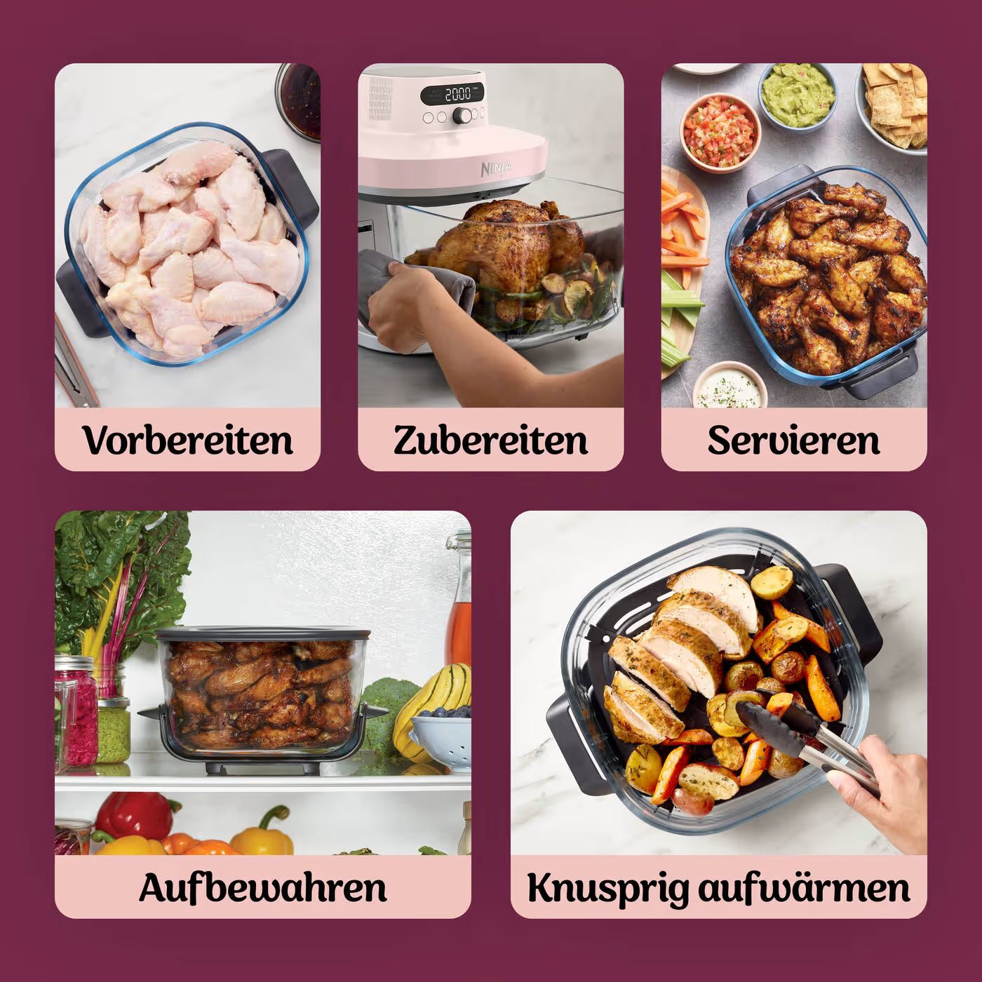 Ninja CRISPi PRO 7-in-1 Glas-Air-Fryer - Family Set - Rosa
