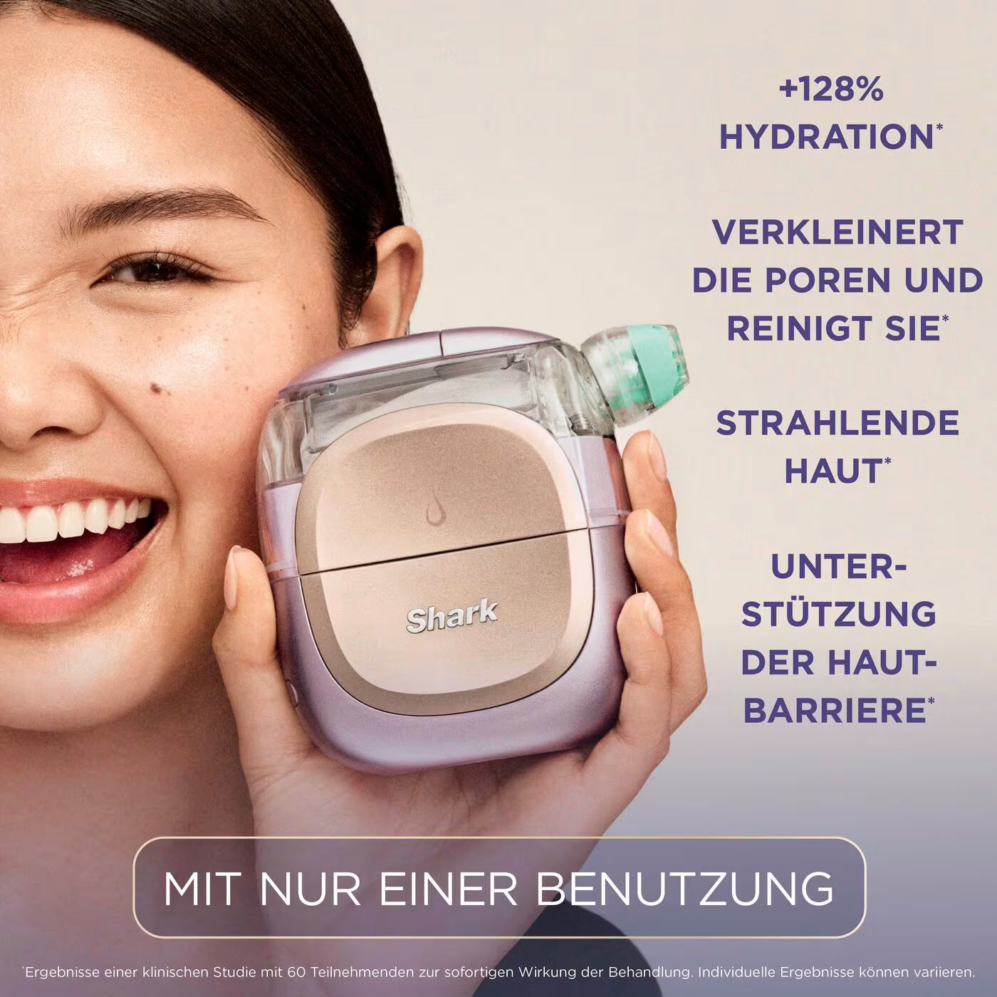 Shark FacialPro Glow + DePuffi Hydro-Powered Facial System für zu Hause – Spa Purple