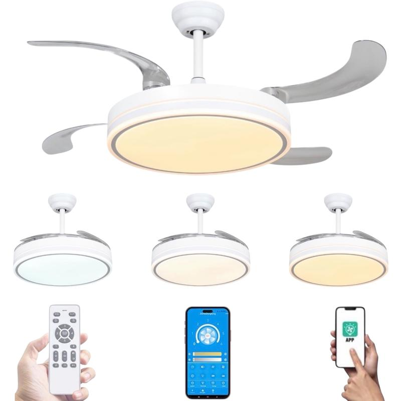 72W ceiling fan with 36W LED light + 36W DC, featuring 3 light temperature settings and a remote control