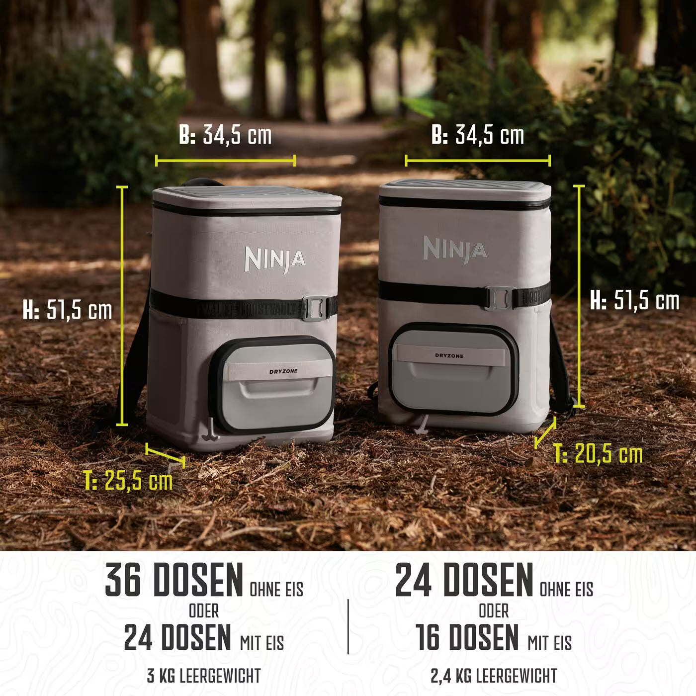 Ninja Outdoor FrostVault Go flexibler 17-Liter-Kühlrucksack für 24 Dosen mit kalter Trockenzone, Sandbeige